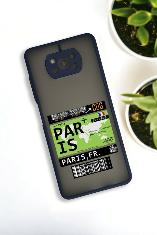 Xiaomi Poco X3 Uyumlu Paris Ticket Desenli Buzlu Şeffaf Lüx Telefon Kılıfı