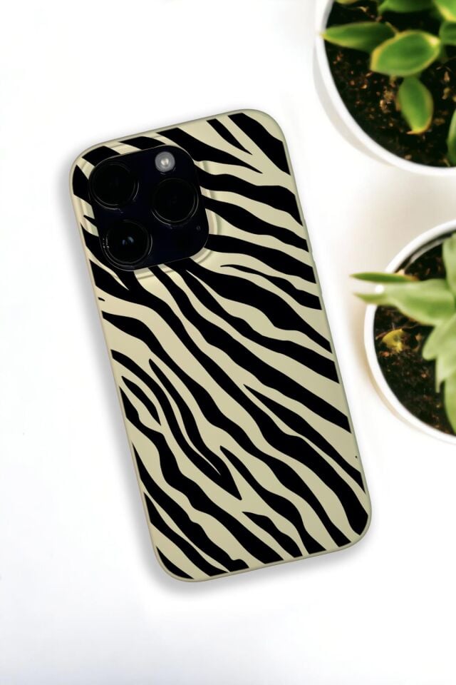 iPhone 14 Pro Max Uyumlu Zebra Pattern Desenli Premium Silikonlu Krem Lansman Telefon Kılıfı