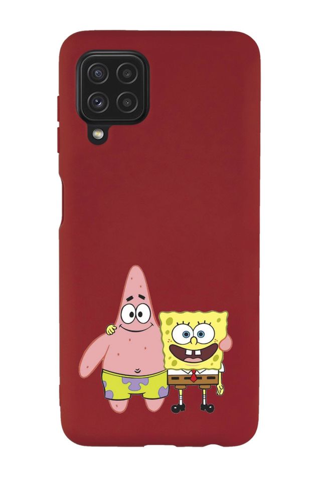 Galaxy M32 Uyumlu Sünger Bob ve Patrickstar Desenli Premium Silikonlu Lansman Telefon Kılıfı