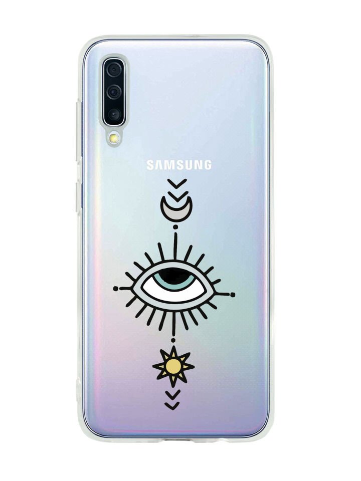 Samsung A50 Nazar Göz Desenli Premium Şeffaf Silikon Kılıf