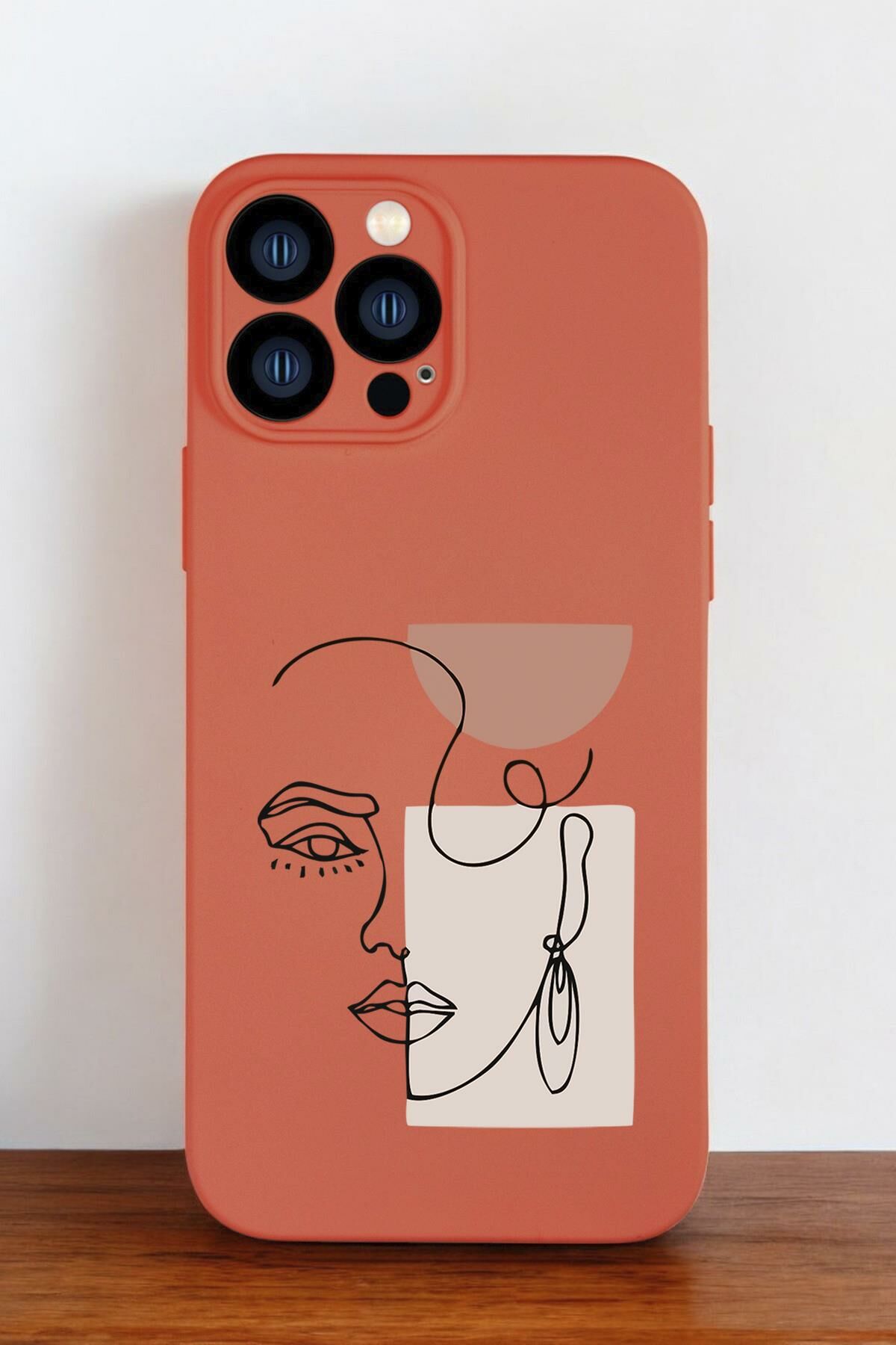 Turuncu Renkli iPhone 13 Pro Max Uyumlu Women Art Desenli Premium Silikonlu Telefon Kılıfı