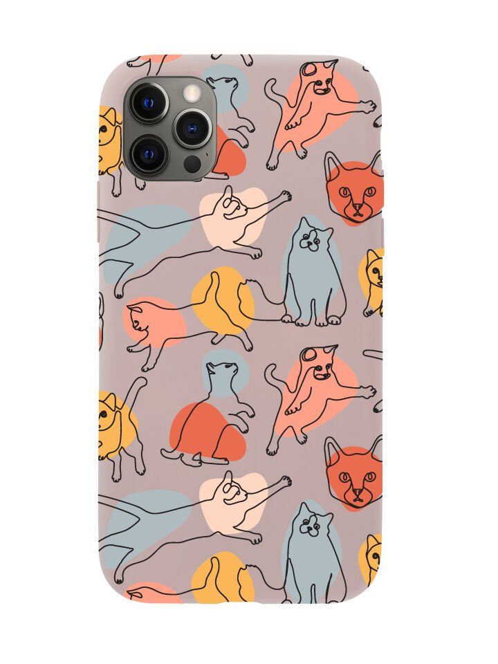 iPhone 12 Pro Sevimli Kedi Figürleri Premium Lansman Silikonlu Kılıf