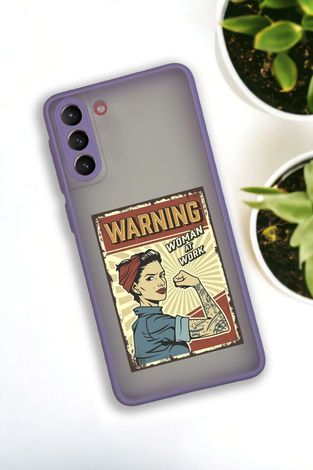 Samsung S21 Plus Uyumlu Women At Work Desenli Buzlu Şeffaf Lüx Telefon Kılıfı