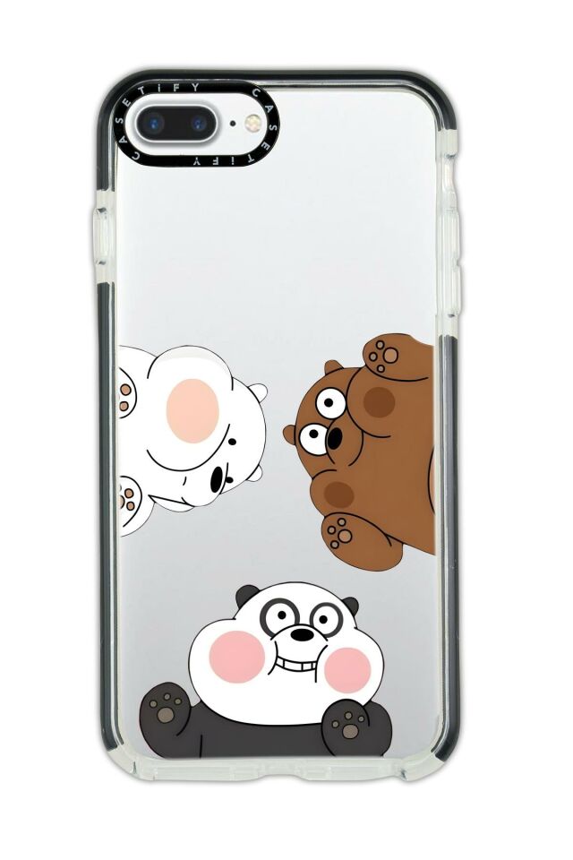 iPhone 8 Plus Uyumlu Casetify Cute Animals Desenli Anti Shock Premium Silikonlu Siyah Kenar Detaylı Telefon Kılıfı