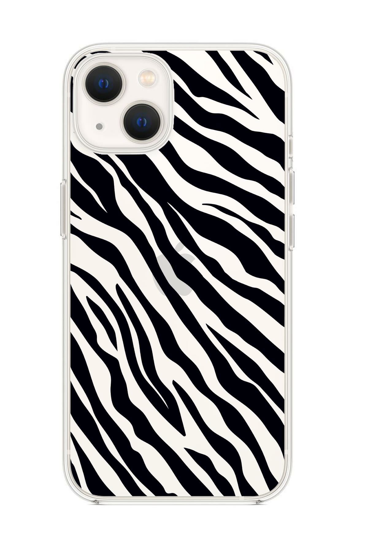 iPhone 13 Uyumlu Zebra Pattern Premium Silikonlu Şeffaf Kılıf