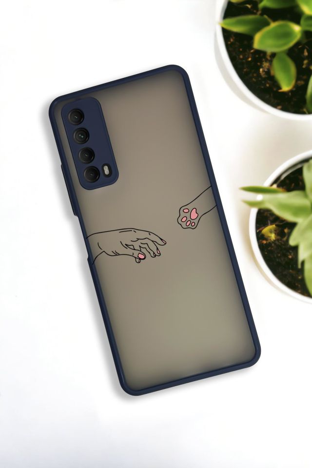 Huawei P Smart 2021 Uyumlu Hand and Paw Desenli Buzlu Şeffaf Lüx Telefon Kılıfı