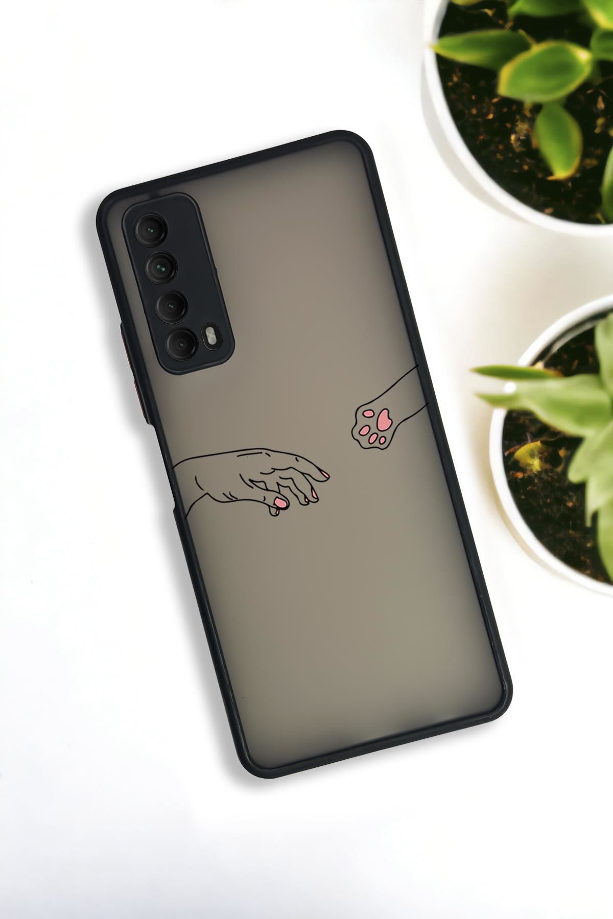 Huawei P Smart 2021 Uyumlu Hand and Paw Desenli Buzlu Şeffaf Lüx Telefon Kılıfı