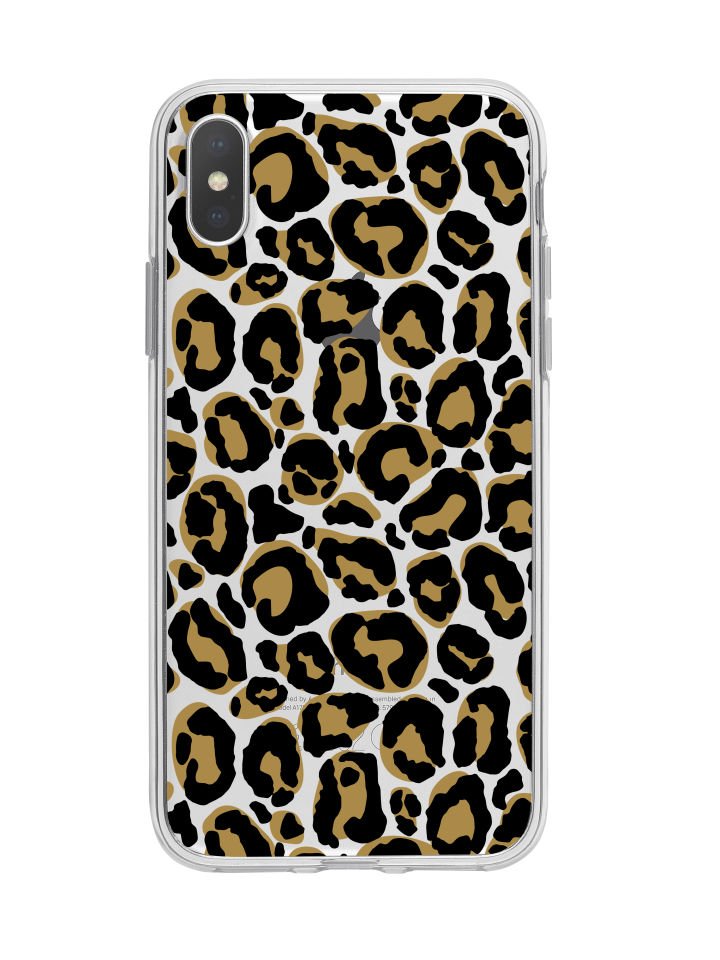 iPhone X Leopar Desenli Premium Şeffaf Silikon Kılıf