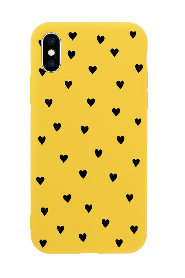 iPhone X Uyumlu Siyah Kalpler Desenli Premium Silikonlu Telefon Kılıfı