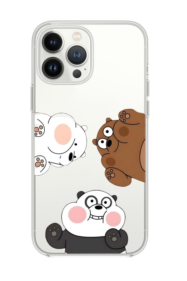 iPhone 15 Pro Uyumlu Cute Animals Desenli Premium Şeffaf Silikon Kılıf