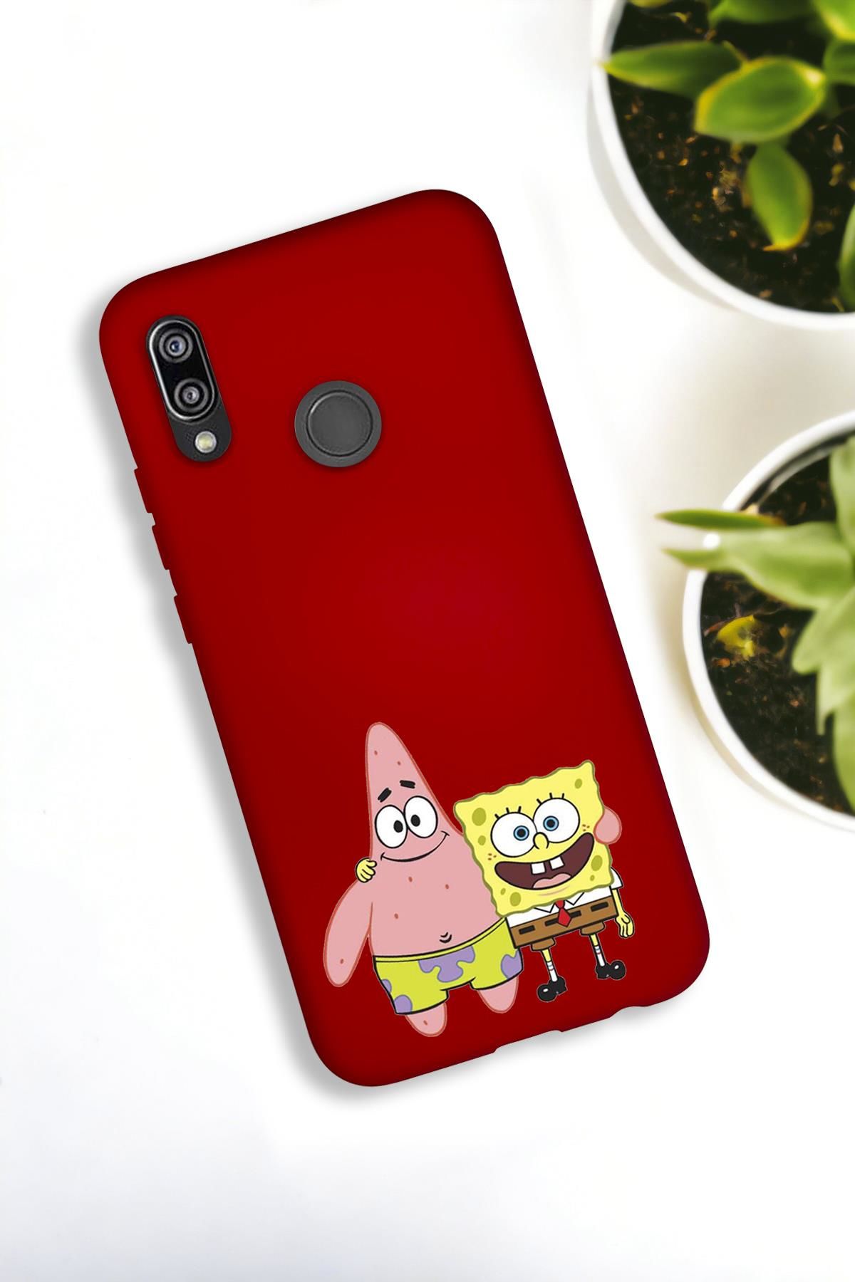 Huawei P20 Lite Uyumlu Sünger Bob ve Patrick Star Desenli Premium Silikonlu Lansman Telefon Kılıfı