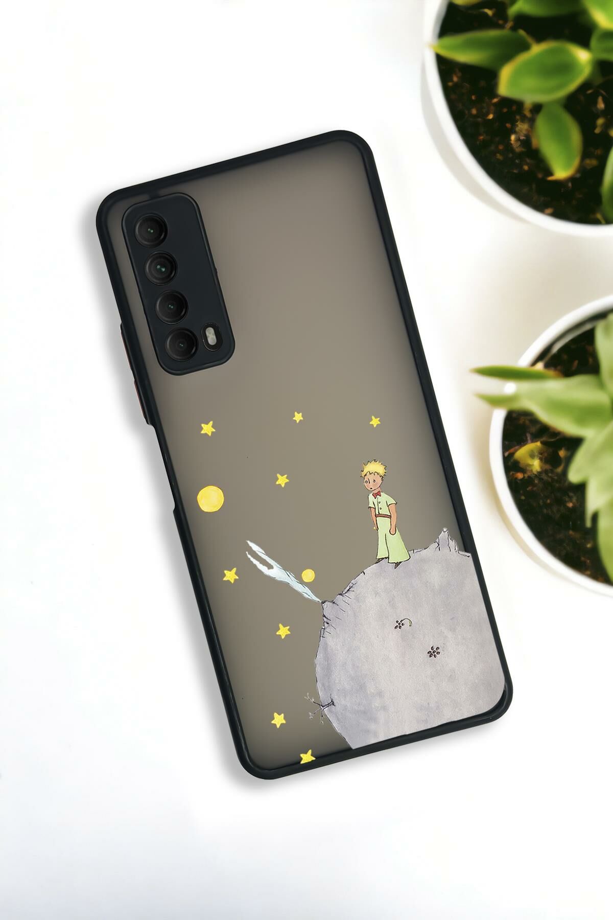 Huawei P Smart 2021 Uyumlu Küçük Prens Desenli Buzlu Şeffaf Lüx Telefon Kılıfı