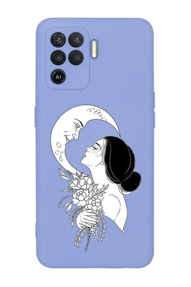 Oppo Reno 5 Lite Moon And Women Desenli Premium Silikonlu Telefon Kılıfı