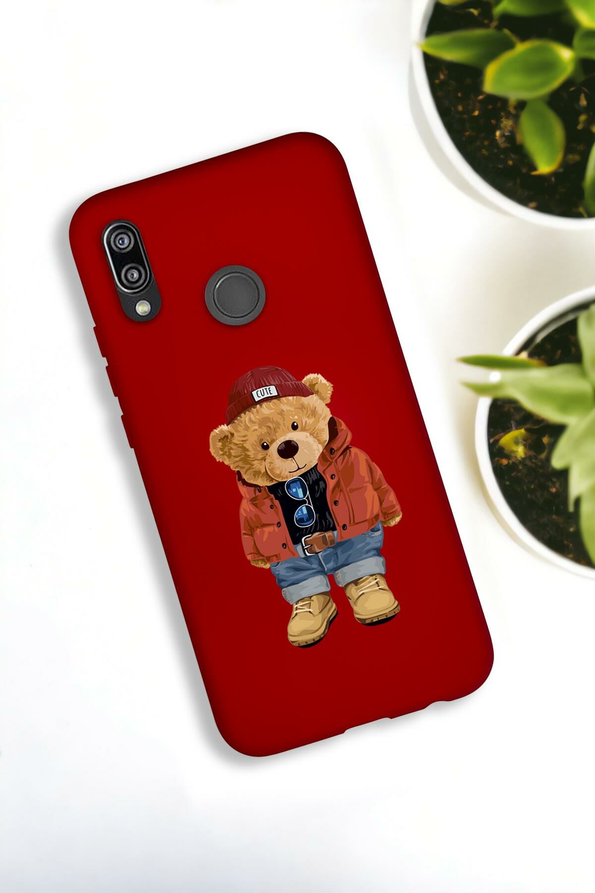 Huawei P20 Lite Uyumlu Teddy Bear Desenli Premium Silikonlu Lansman Telefon Kılıfı