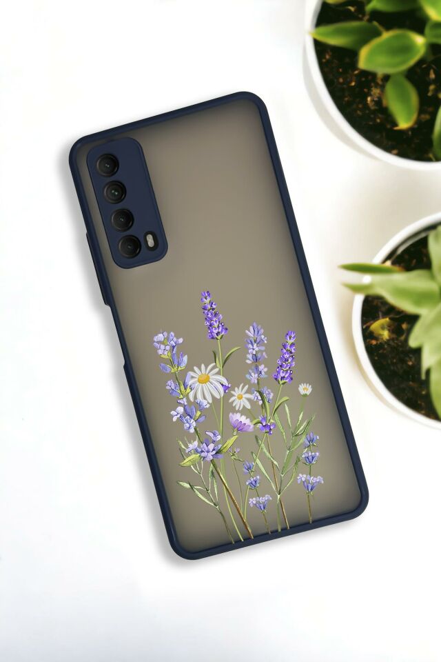 Huawei P Smart 2021 Uyumlu Lavender Desenli Buzlu Şeffaf Lüx Telefon Kılıfı