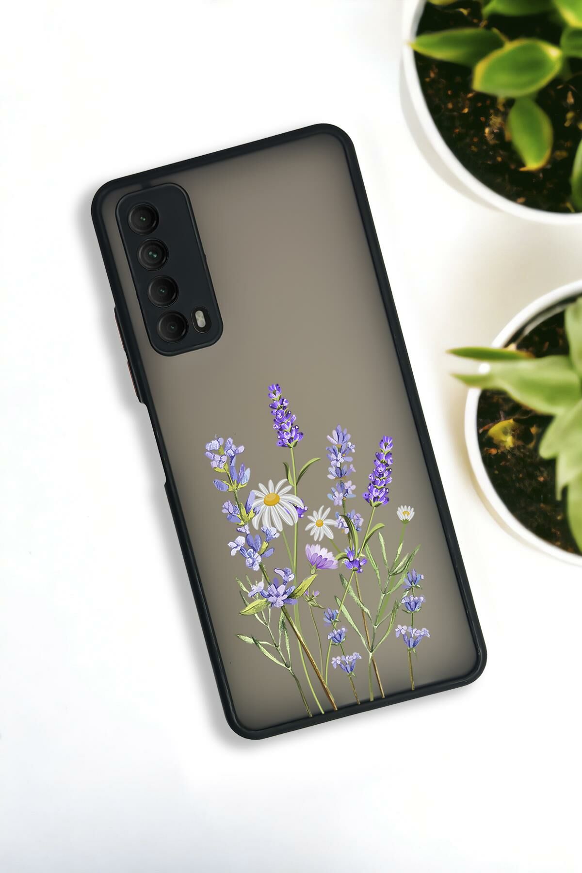 Huawei P Smart 2021 Uyumlu Lavender Desenli Buzlu Şeffaf Lüx Telefon Kılıfı