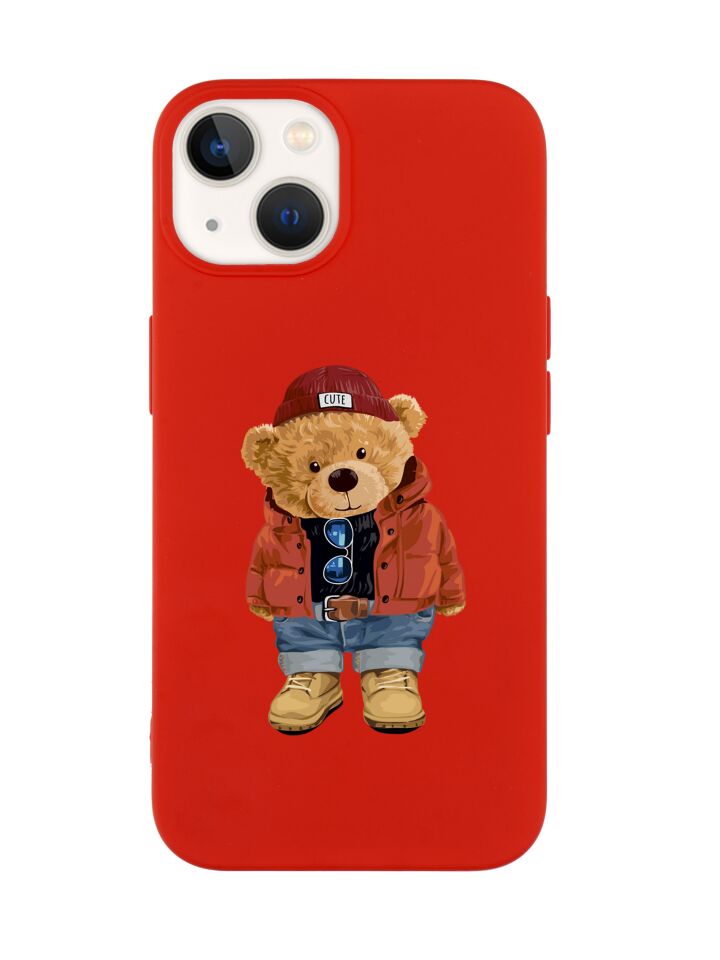 iPhone 14 Uyumlu Teddy Bear Desenli Premium Silikonlu Lansman Telefon Kılıfı