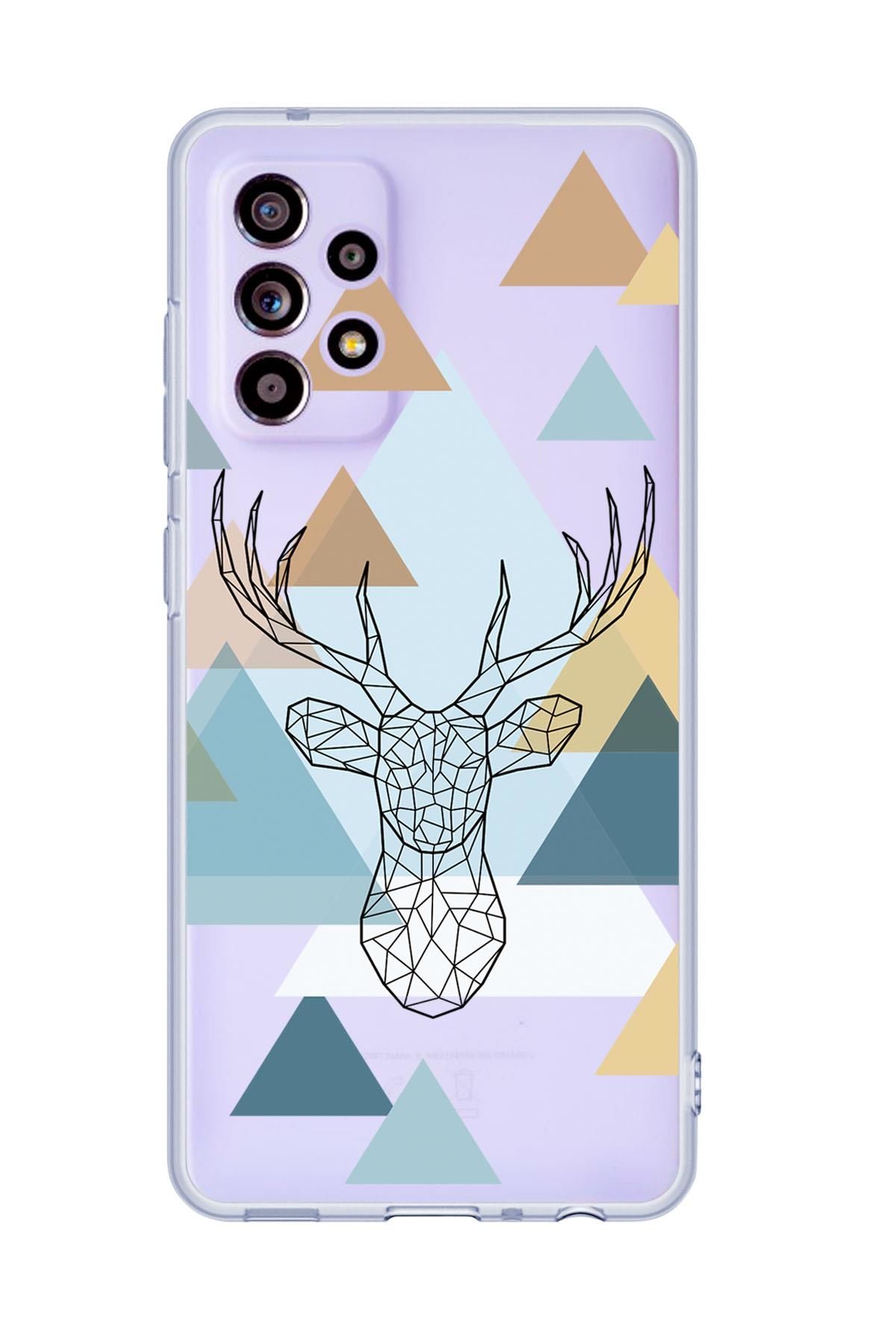 Galaxy A32 Uyumlu Polygon Deer Desenli Premium Şeffaf Silikonlu Telefon Kılıfı