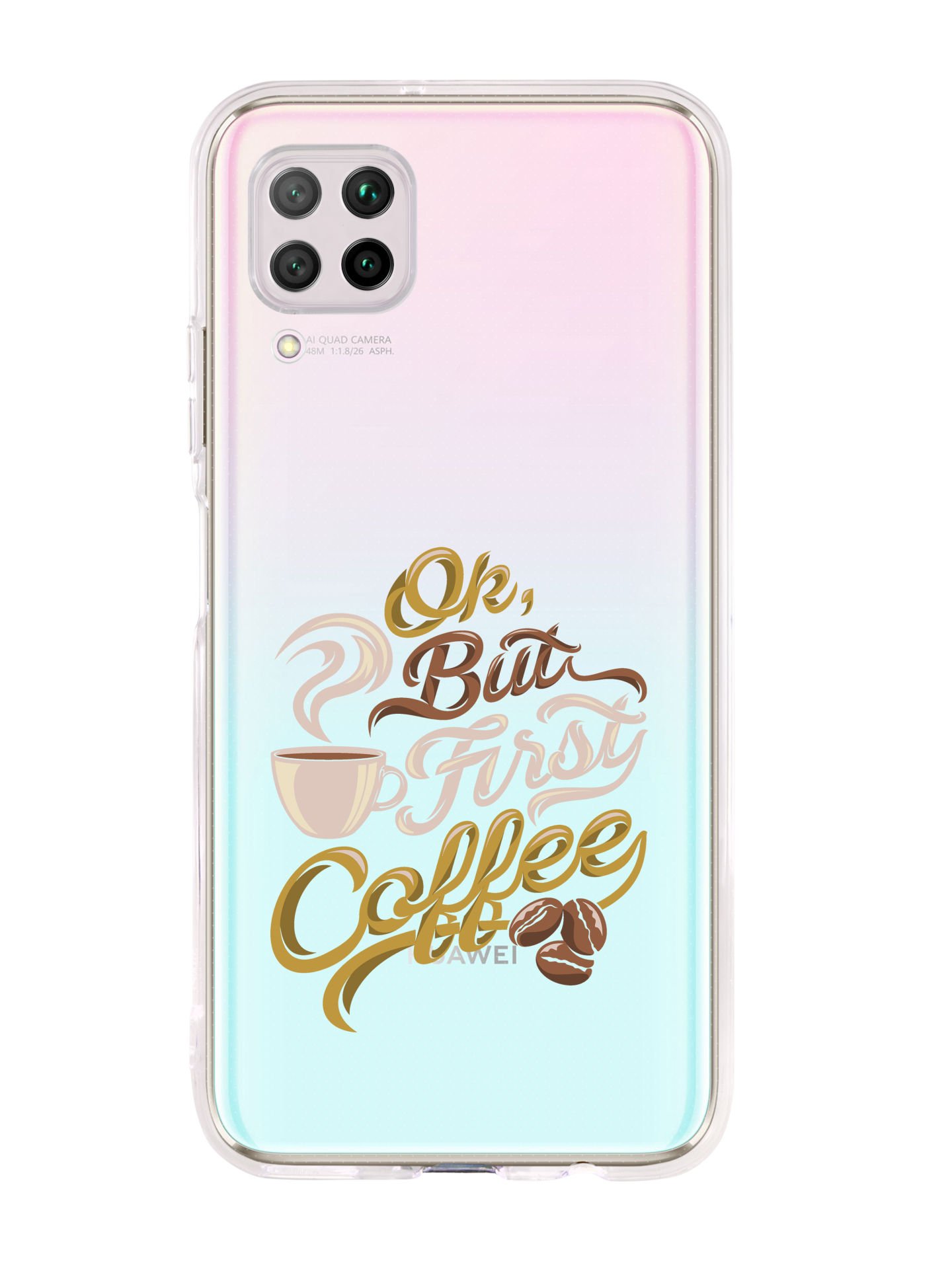 Huawei P40 Lite Coffee Desenli Premium Şeffaf Silikon Kılıf