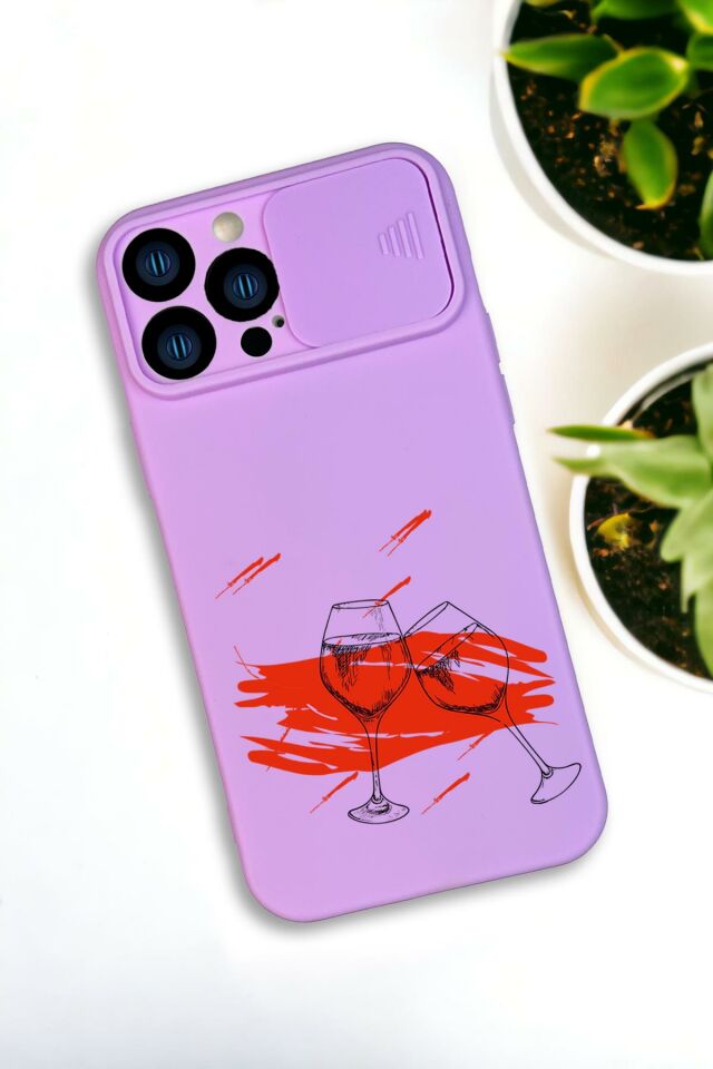 iPhone 13 Pro Max Uyumlu Spilled Wine Desenli Kamera Koruma Slider Kapaklı Silikonlu Telefon Kılıfı