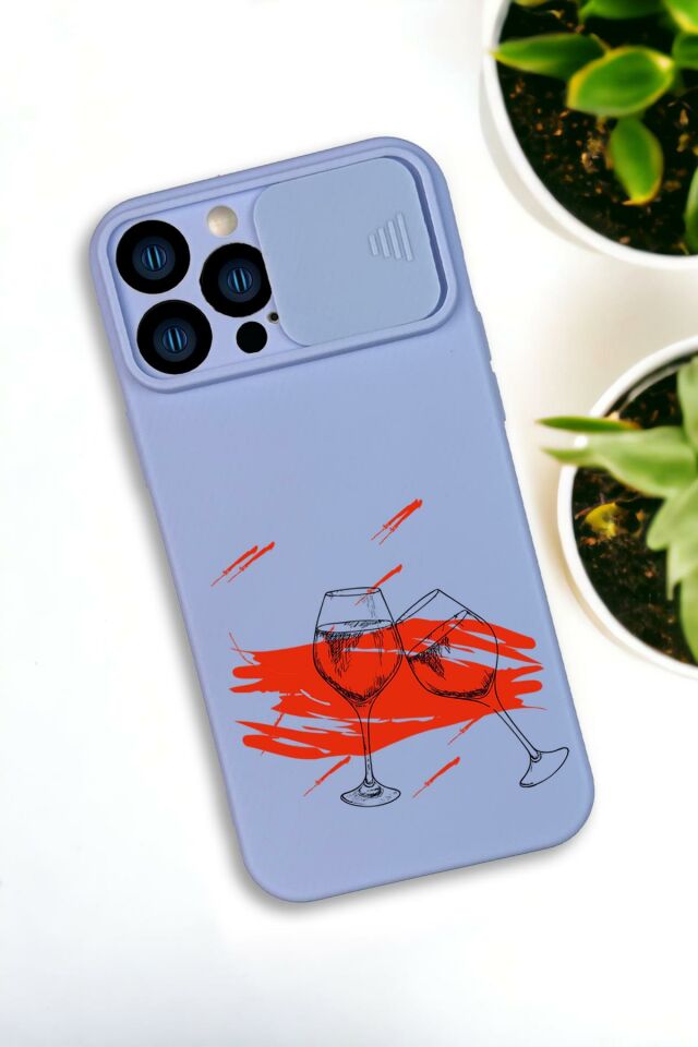 iPhone 13 Pro Max Uyumlu Spilled Wine Desenli Kamera Koruma Slider Kapaklı Silikonlu Telefon Kılıfı