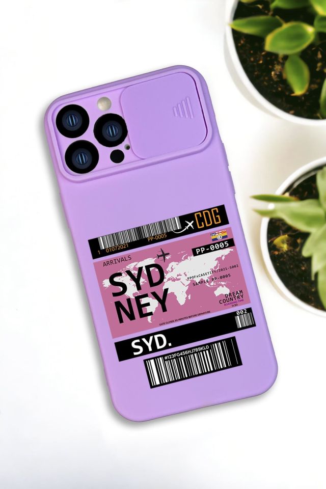 iPhone 13 Pro Max Uyumlu Sydney Ticket Desenli Kamera Koruma Slider Kapaklı Silikonlu Telefon Kılıfı