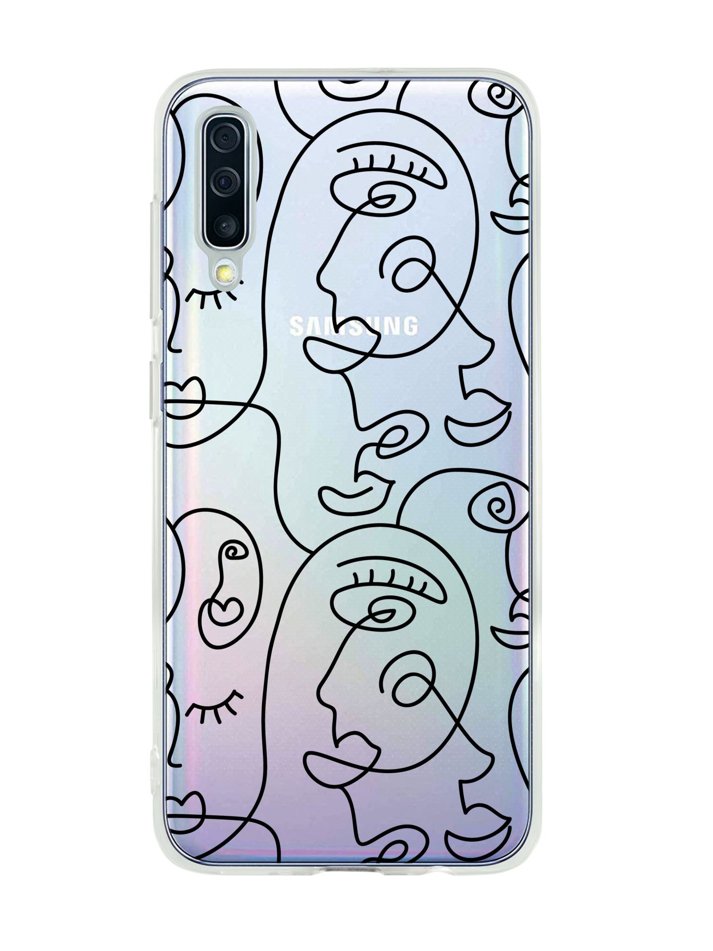 Samsung A50 Face Art Desenli Premium Şeffaf Silikon Kılıf