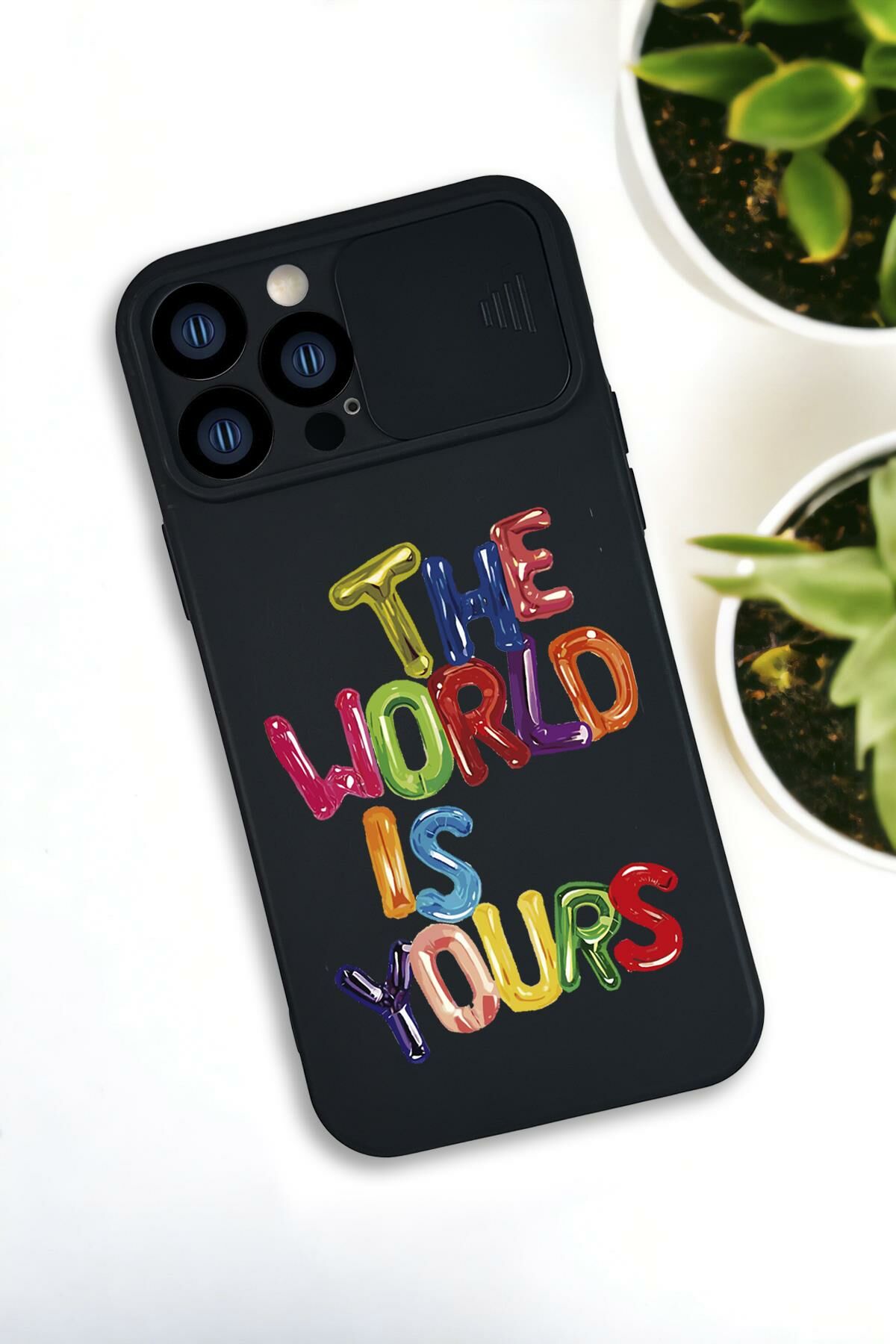 iPhone 13 Pro Max Uyumlu The World Desenli Kamera Koruma Slider Kapaklı Silikonlu Telefon Kılıfı