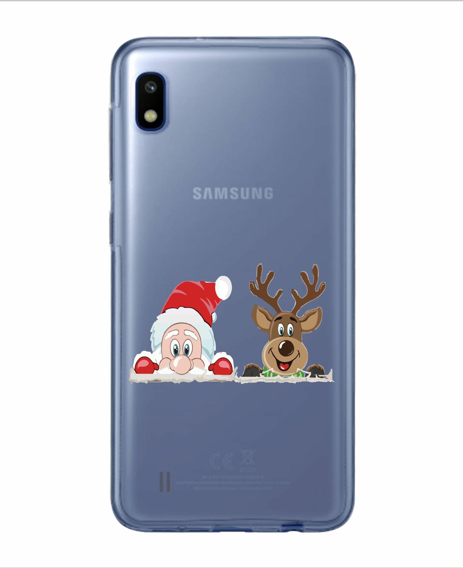 Noel Baba Ve Geyik Tasarımlı Samsung A10S Şeffaf Telefon Kılıfı