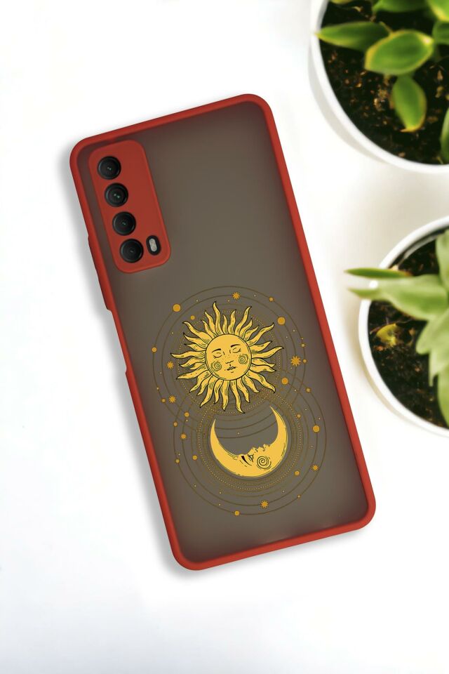 Huawei P Smart 2021 Uyumlu Moon and Sun Desenli Buzlu Şeffaf Lüx Telefon Kılıfı