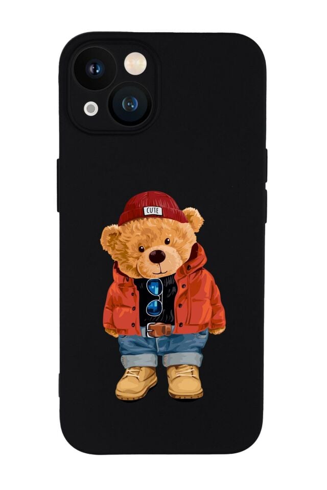 iPhone 13 Uyumlu Teddy Bear Desenli Kamera Lens Korumalı Darbe Emici Premium Silikonlu Kılıf