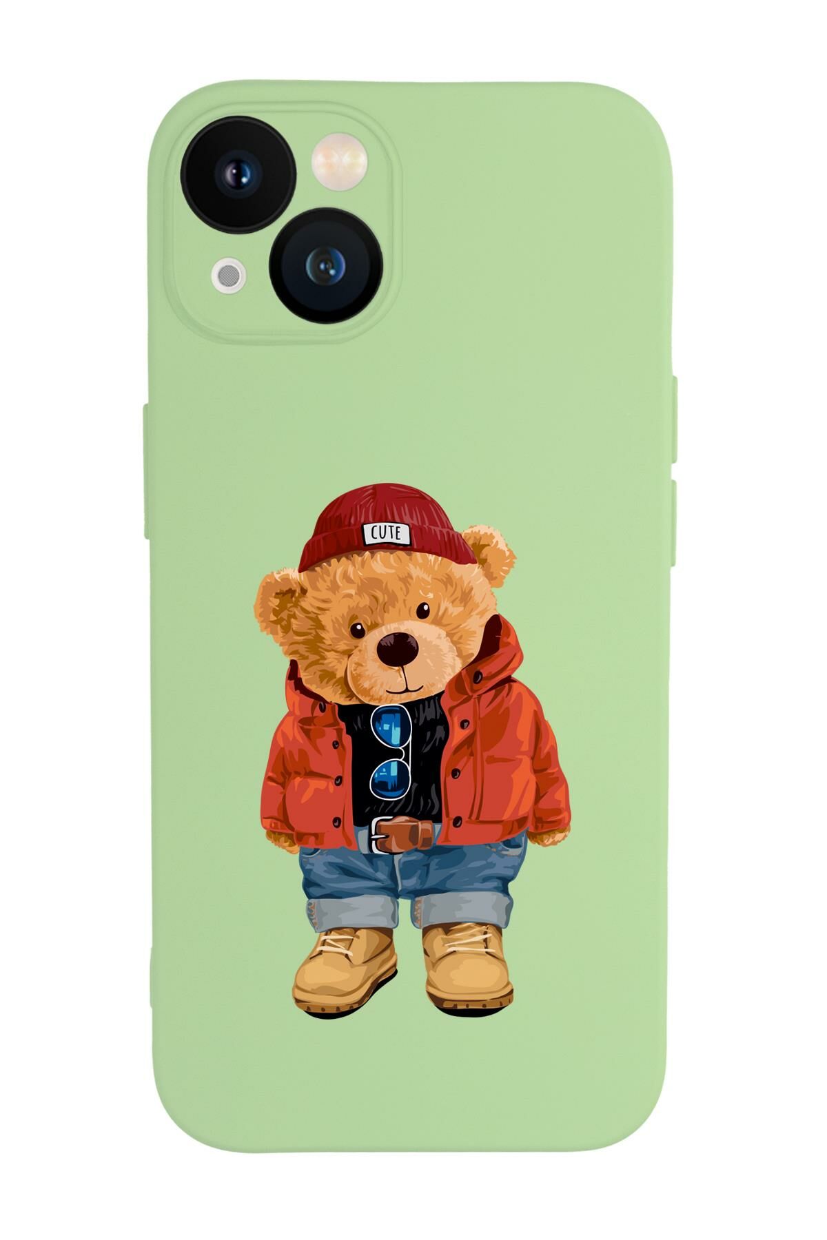iPhone 13 Uyumlu Teddy Bear Desenli Kamera Lens Korumalı Darbe Emici Premium Silikonlu Kılıf