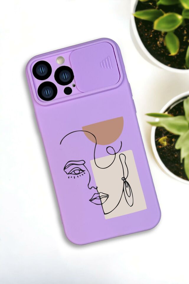 iPhone 13 Pro Max Uyumlu Women Art Desenli Kamera Koruma Slider Kapaklı Silikonlu Telefon Kılıfı