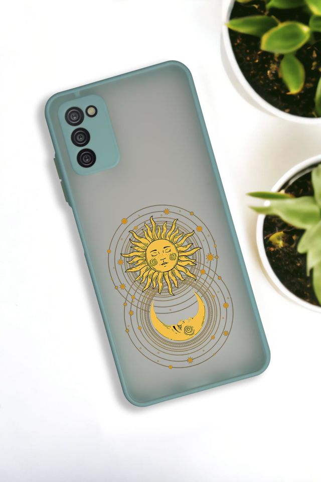 Samsung A03S Uyumlu Moon and Sun Desenli Buzlu Şeffaf Lüx Telefon Kılıfı