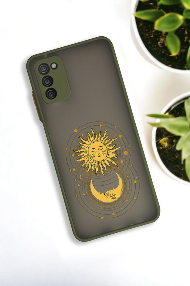 Samsung A03S Uyumlu Moon and Sun Desenli Buzlu Şeffaf Lüx Telefon Kılıfı