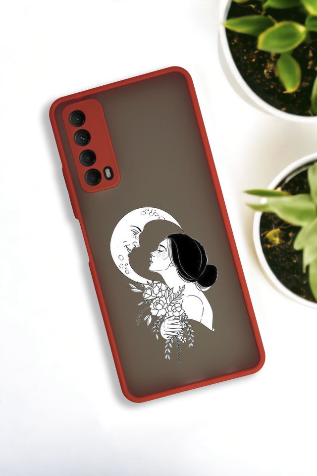 Huawei P Smart 2021 Uyumlu Moon and Women Desenli Buzlu Şeffaf Lüx Telefon Kılıfı