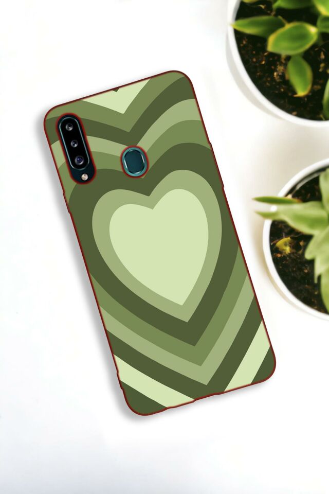 Huawei P30 Lite Uyumlu Yeşil Kalpler Desenli Premium Silikonlu Lansman Telefon Kılıfı