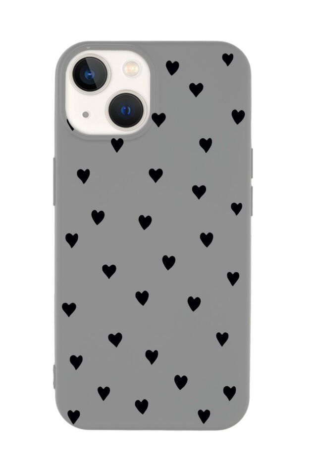 iPhone 14 Uyumlu Siyah Kalpler Desenli Premium Silikonlu Telefon Kılıfı