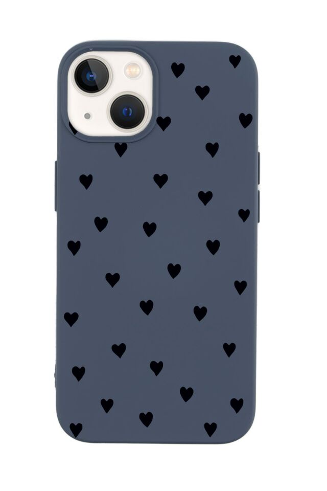 iPhone 14 Uyumlu Siyah Kalpler Desenli Premium Silikonlu Telefon Kılıfı