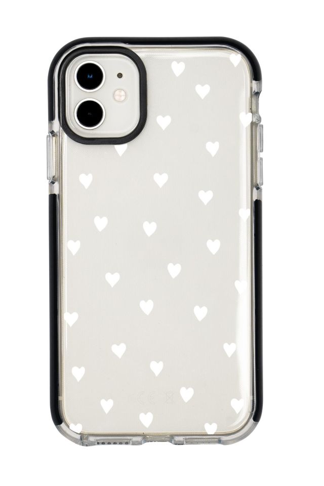 iPhone 12 Mini Uyumlu Beyaz Kalpler Candy Bumper Silikonlu Telefon Kılıfı