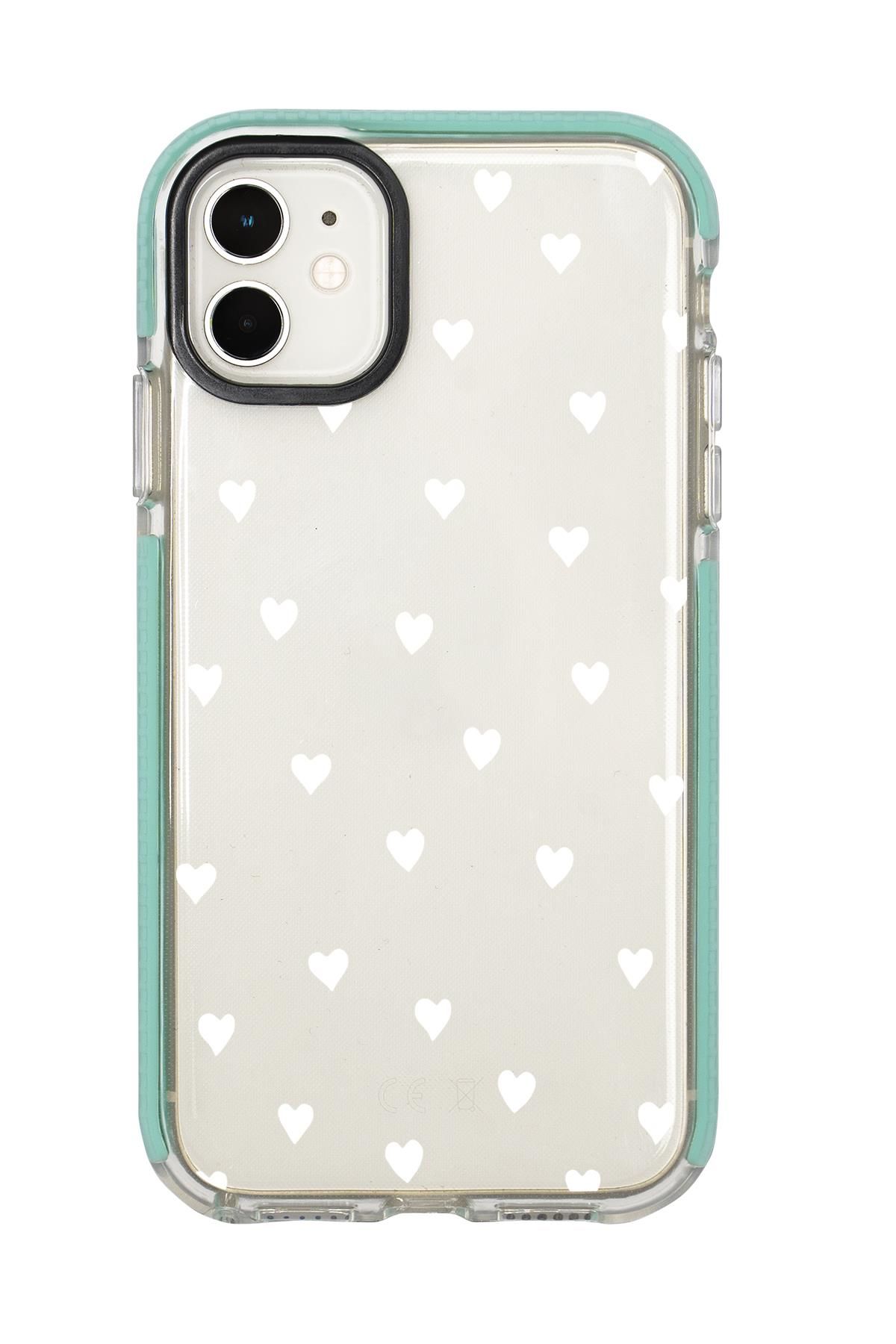 iPhone 12 Mini Uyumlu Beyaz Kalpler Candy Bumper Silikonlu Telefon Kılıfı