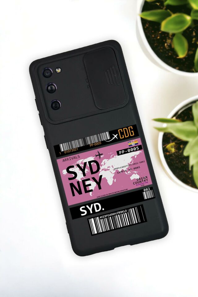 Samsung S21 Uyumlu Sydney Ticket Desenli Kamera Koruma Slider Kapaklı Silikonlu Telefon Kılıfı