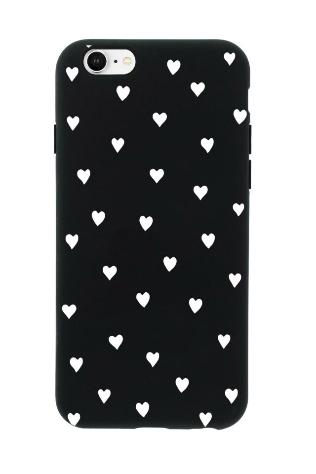 iPhone 6 Uyumlu Siyah Kalpler Desenli Premium Silikonlu Telefon Kılıfı