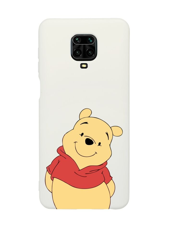 Xiaomi Redmi Note 9 Pro Pooh Desenli Premium Silikonlu Beyaz Telefon Kılıfı