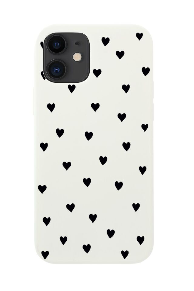 iPhone 12 Uyumlu Siyah Kalpler Desenli Premium Silikonlu Telefon Kılıfı