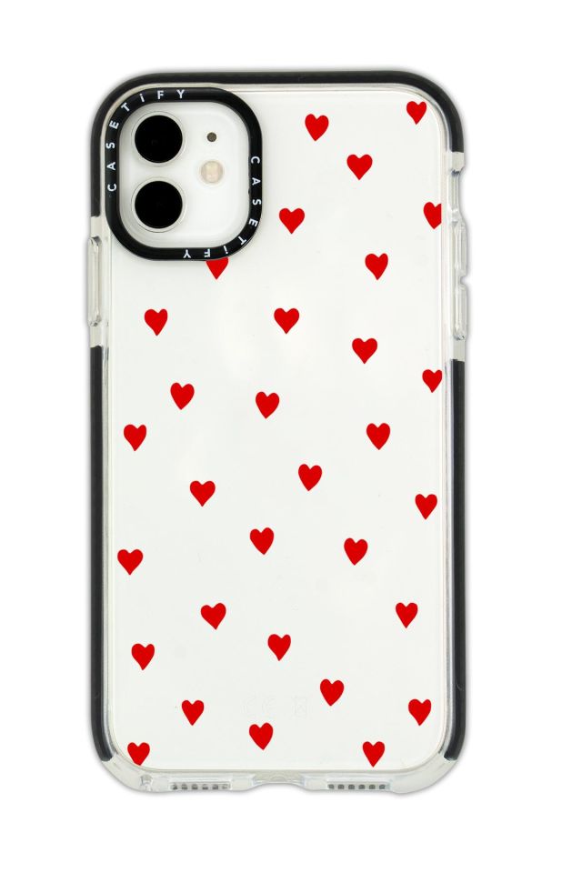 iPhone 11 Casetify Uyumlu Sevimli Kalpler Desenli Anti Shock Premium Silikonlu Siyah Kenar Detaylı Telefon Kılıfı