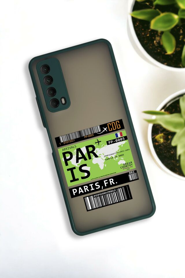 Huawei P Smart 2021 Uyumlu Paris Ticket Desenli Buzlu Şeffaf Lüx Telefon Kılıfı