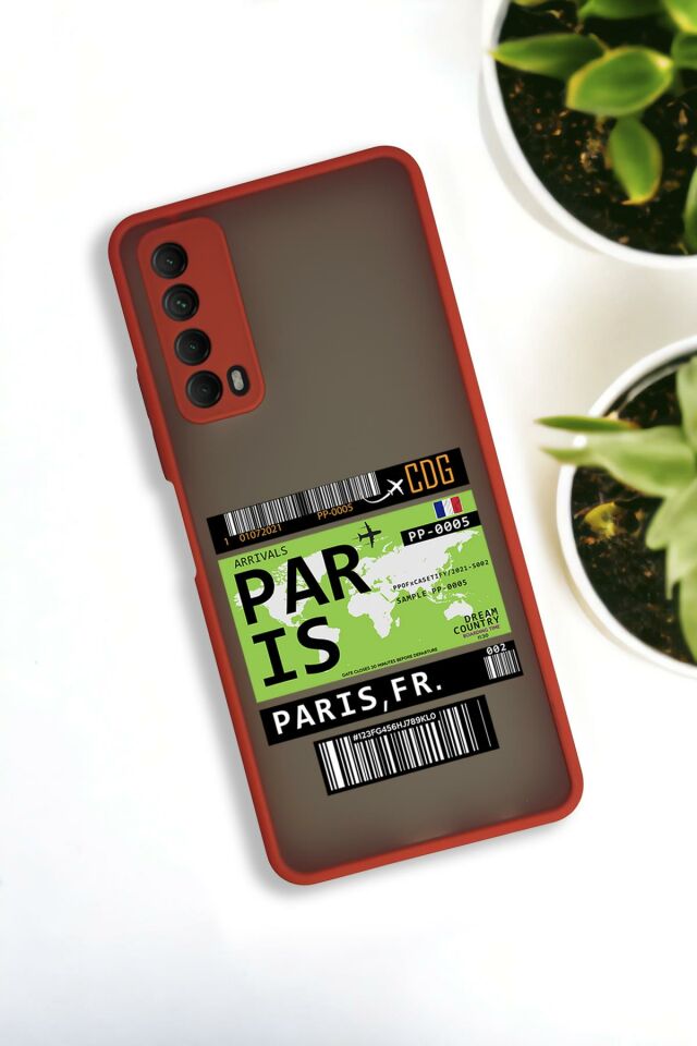 Huawei P Smart 2021 Uyumlu Paris Ticket Desenli Buzlu Şeffaf Lüx Telefon Kılıfı