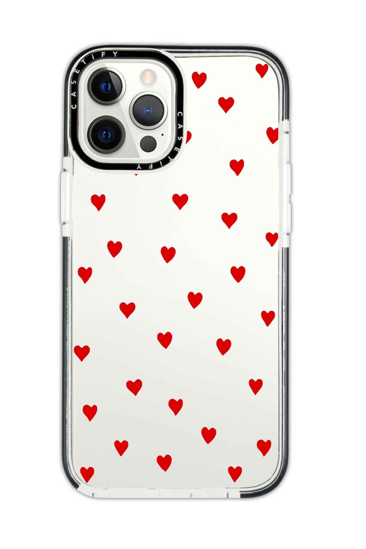 iPhone 11 Pro Casetify Uyumlu Sevimli Kalpler Desenli Anti Shock Premium Silikonlu Siyah Kenar Detaylı Telefon Kılıfı
