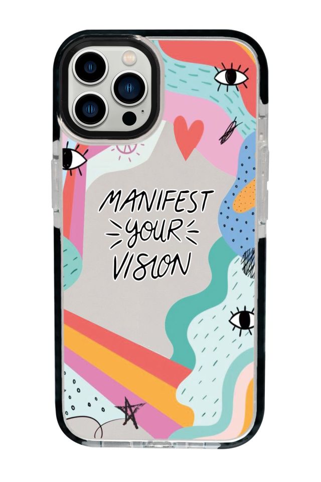 iPhone 15 Pro Max Uyumlu Manifest Your Vision Desenli Candy Bumper Darbe Emci Silikonlu Telefon Kılıfı